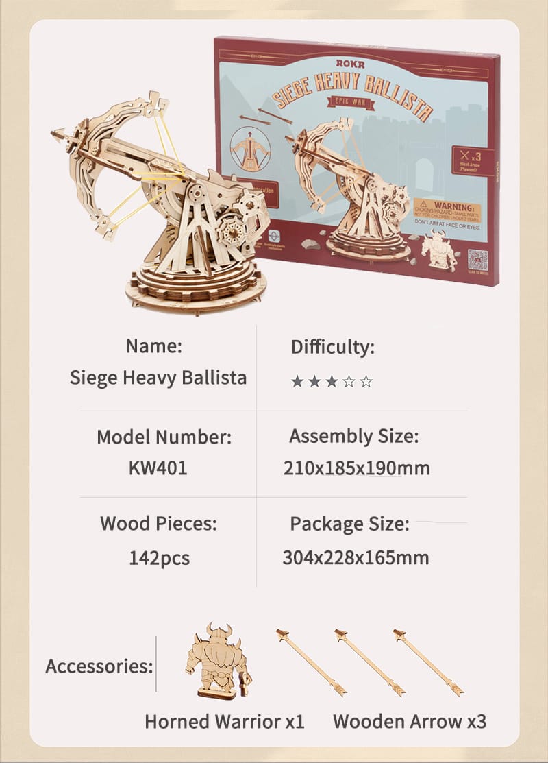 Robotime ROKR Ballista – Wooden 3D Puzzle Toy & Gift KW401 - Image 7