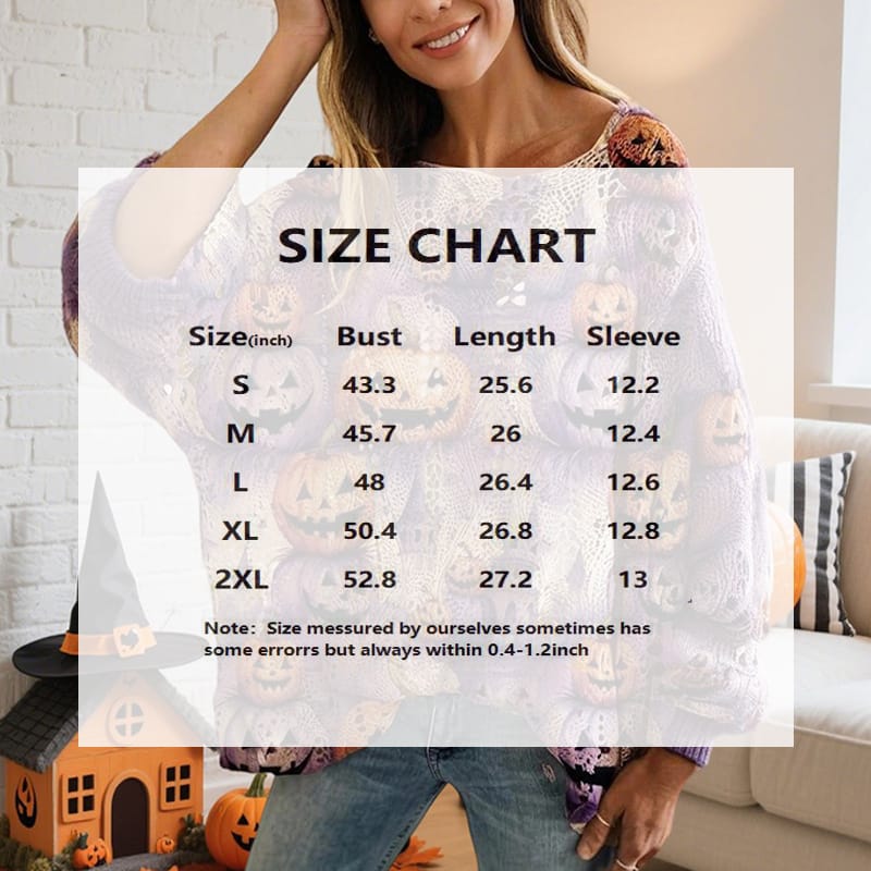 Women’s Diamond Hollow Batwing Sleeve Pumpkin Print Top - Image 3