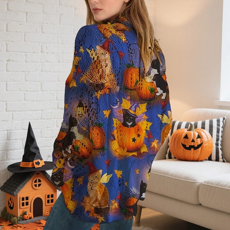 Women’s Diamond Hollow Batwing Sleeve Pumpkin Print Top - Image 4